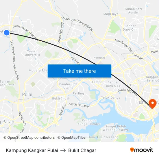 Kampung Kangkar Pulai to Bukit Chagar map
