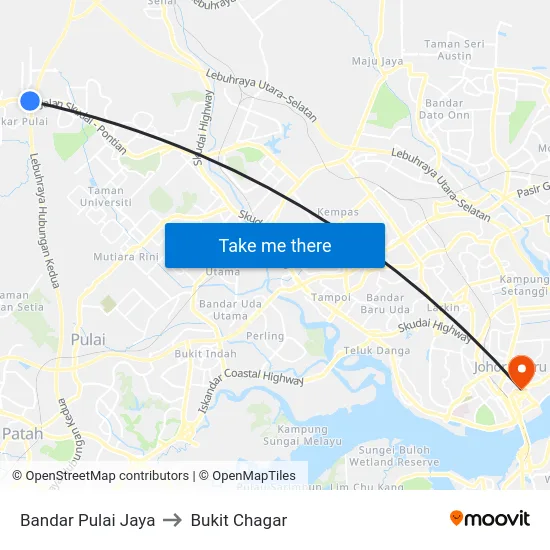 Bandar Pulai Jaya to Bukit Chagar map