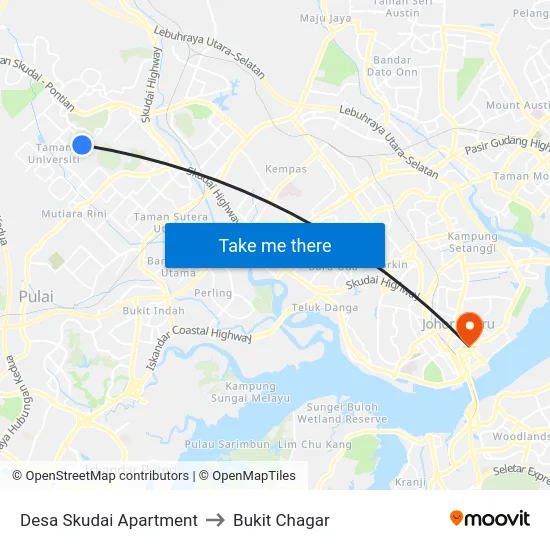 Desa Skudai Apartment to Bukit Chagar map