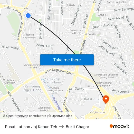 Pusat Latihan Jpj Kebun Teh to Bukit Chagar map