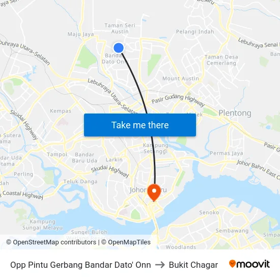 Opp Pintu Gerbang Bandar Dato' Onn to Bukit Chagar map