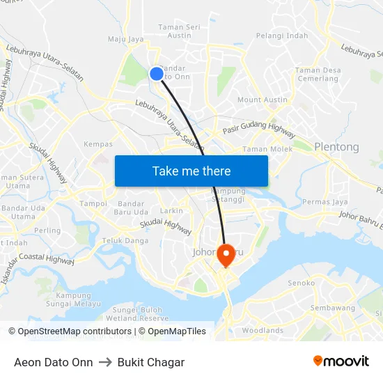 Aeon Dato Onn to Bukit Chagar map