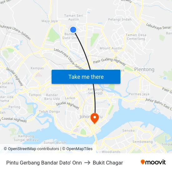 Pintu Gerbang Bandar Dato' Onn to Bukit Chagar map