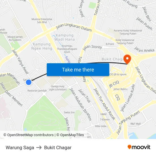Warung Saga to Bukit Chagar map
