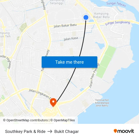 Southkey Park & Ride to Bukit Chagar map