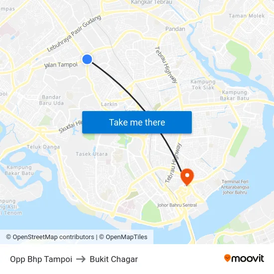 Opp Bhp Tampoi to Bukit Chagar map