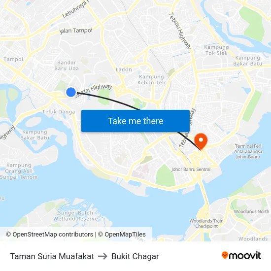 Taman Suria Muafakat to Bukit Chagar map