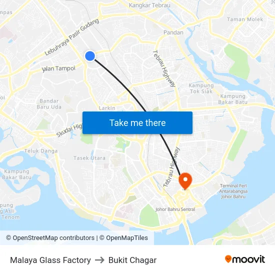 Malaya Glass Factory to Bukit Chagar map