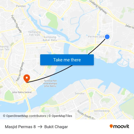Masjid Permas 8 to Bukit Chagar map