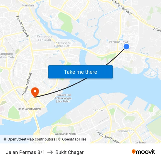 Jalan Permas 8/1 to Bukit Chagar map
