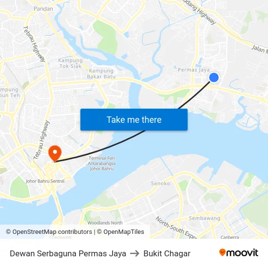 Dewan Serbaguna Permas Jaya to Bukit Chagar map