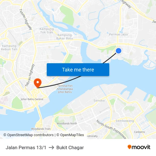Jalan Permas 13/1 to Bukit Chagar map