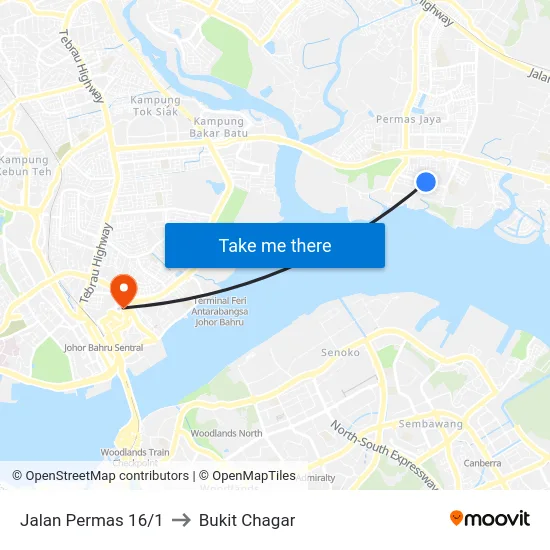 Jalan Permas 16/1 to Bukit Chagar map