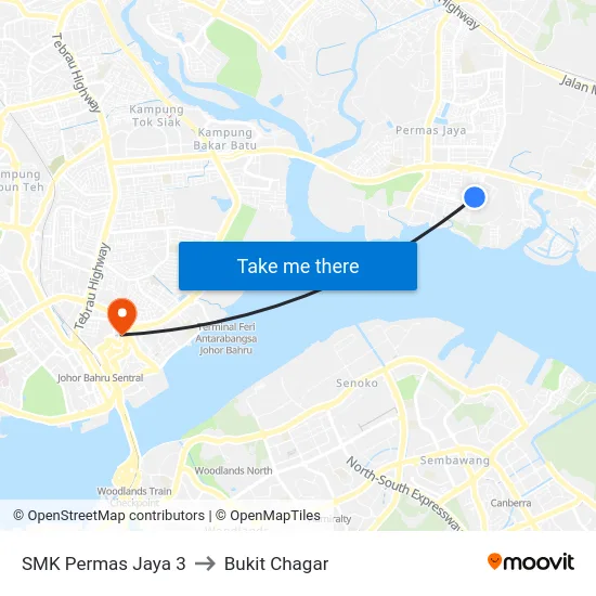 SMK Permas Jaya 3 to Bukit Chagar map