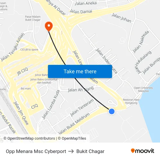 Opp Menara Msc Cyberport to Bukit Chagar map