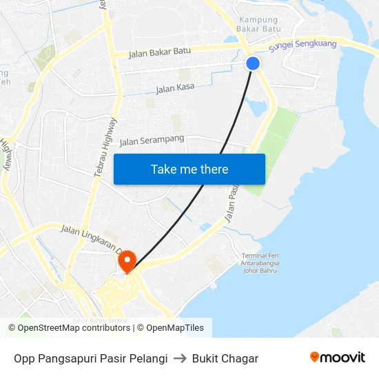 Opp Pangsapuri Pasir Pelangi to Bukit Chagar map