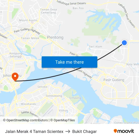 Jalan Merak 4 Taman Scientex to Bukit Chagar map