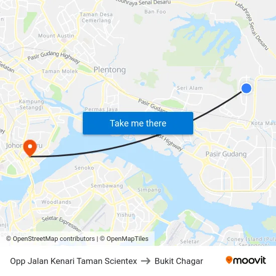 Opp Jalan Kenari Taman Scientex to Bukit Chagar map