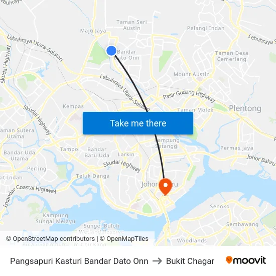 Pangsapuri Kasturi Bandar Dato Onn to Bukit Chagar map