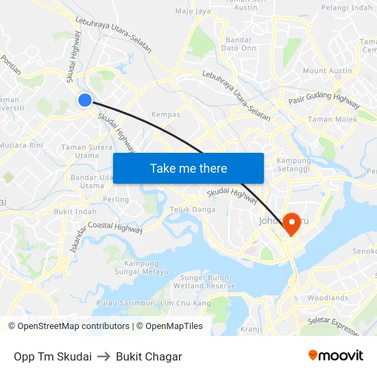 Opp Tm Skudai to Bukit Chagar map