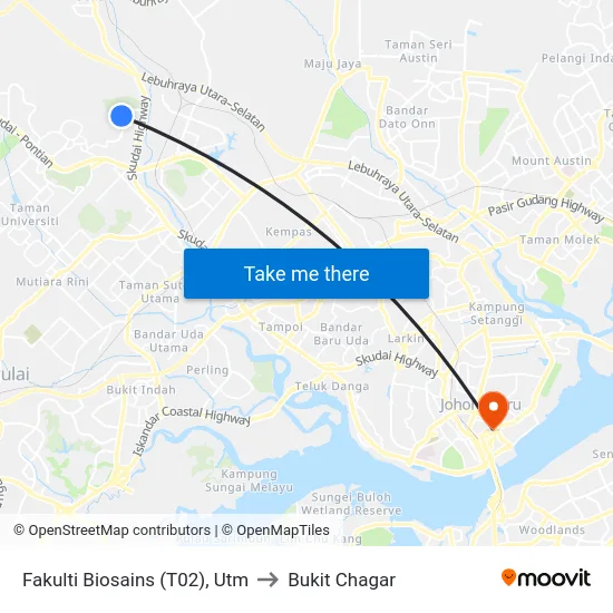 Fakulti Biosains (T02), Utm to Bukit Chagar map