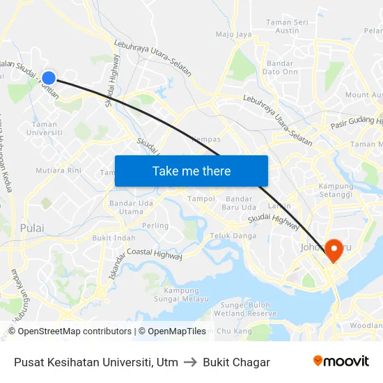 Pusat Kesihatan Universiti, Utm to Bukit Chagar map