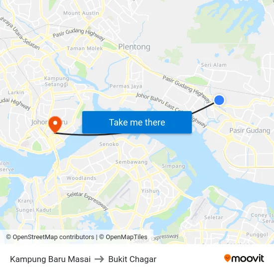 Kampung Baru Masai to Bukit Chagar map