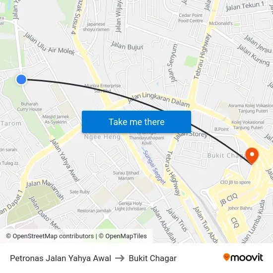 Petronas Jalan Yahya Awal to Bukit Chagar map
