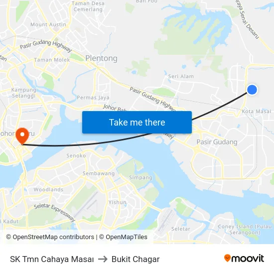 SK Tmn Cahaya Masaı to Bukit Chagar map
