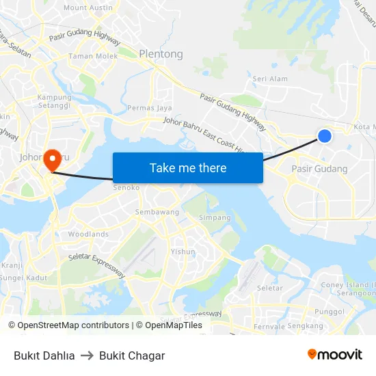 Bukıt Dahlıa to Bukit Chagar map