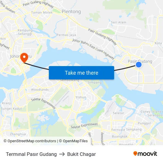 Termınal Pasır Gudang to Bukit Chagar map