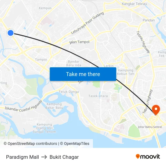 Paradigm Mall to Bukit Chagar map