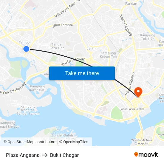 Plaza Angsana to Bukit Chagar map