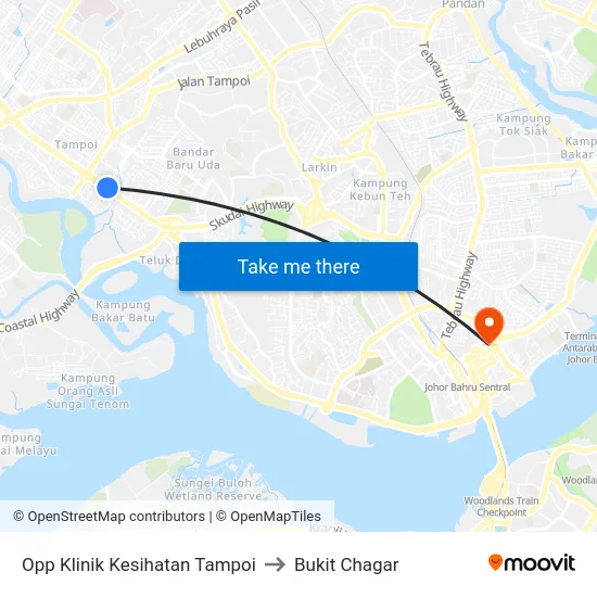 Opp Klinik Kesihatan Tampoi to Bukit Chagar map