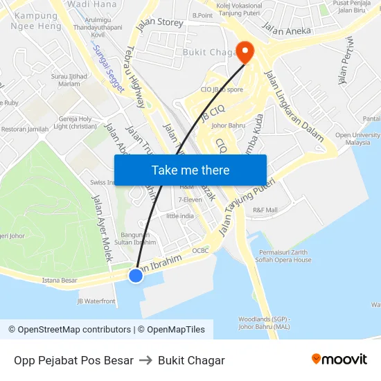 Opp Pejabat Pos Besar to Bukit Chagar map