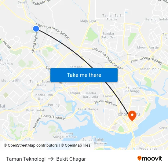 Taman Teknologi to Bukit Chagar map