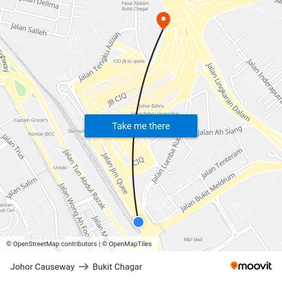 Johor Causeway to Bukit Chagar map