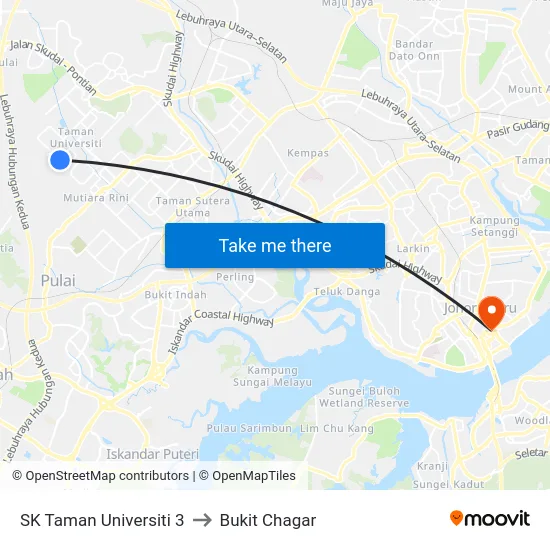 SK Taman Universiti 3 to Bukit Chagar map