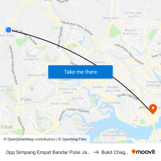 Opp Simpang Empat Bandar Pulai Jaya to Bukit Chagar map
