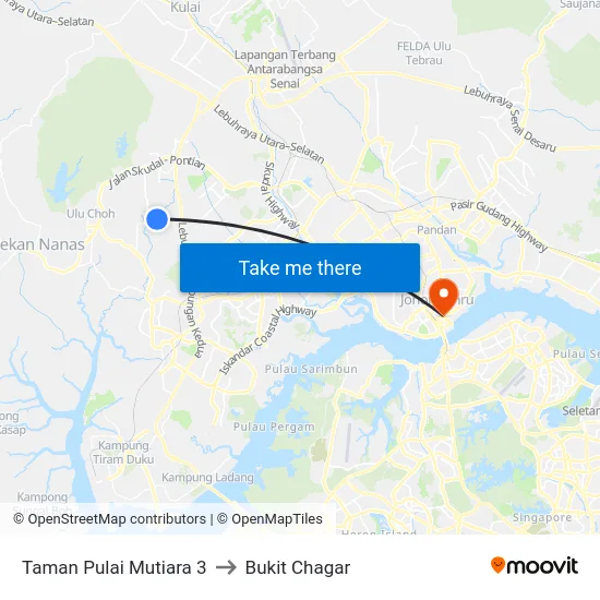 Taman Pulai Mutiara 3 to Bukit Chagar map