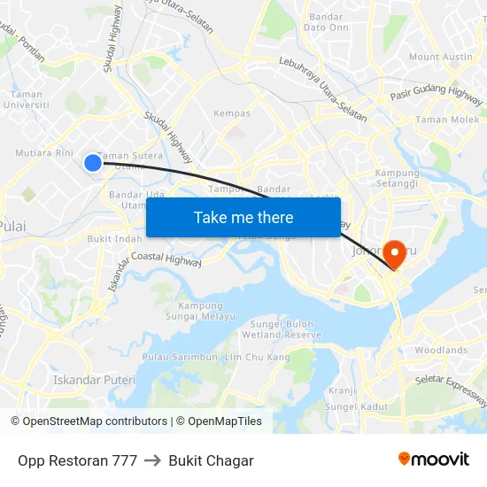 Opp Restoran 777 to Bukit Chagar map