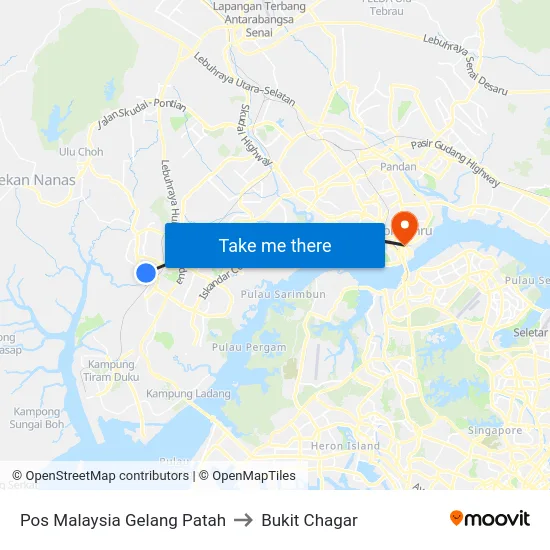 Pos Malaysia Gelang Patah to Bukit Chagar map