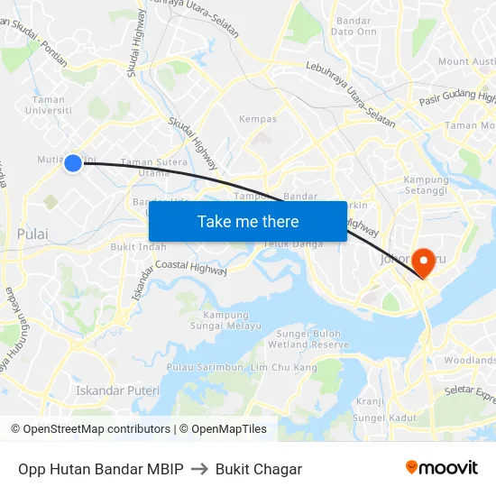Opp Hutan Bandar MBIP to Bukit Chagar map