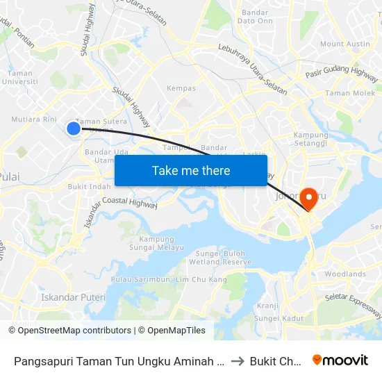 Pangsapuri Taman Tun Ungku Aminah Block 58 to Bukit Chagar map