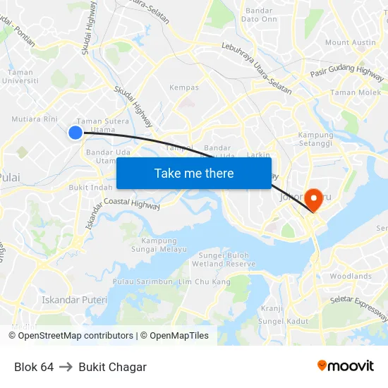 Blok 64 to Bukit Chagar map