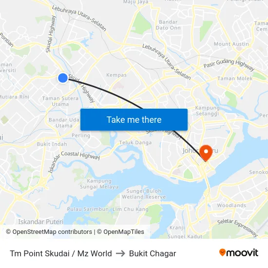Tm Point Skudai / Mz World to Bukit Chagar map