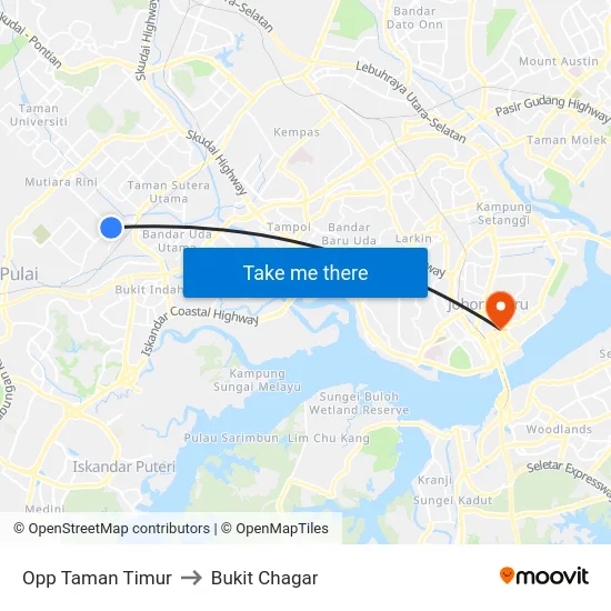 Opp Taman Timur to Bukit Chagar map