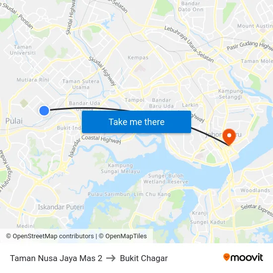 Taman Nusa Jaya Mas 2 to Bukit Chagar map