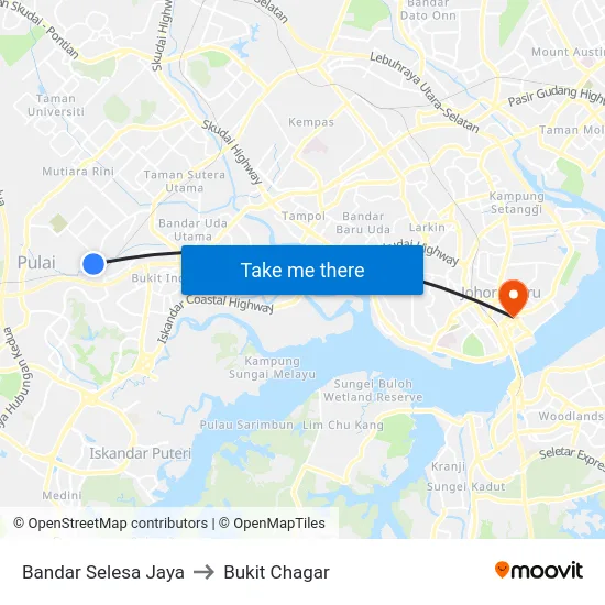 Bandar Selesa Jaya to Bukit Chagar map