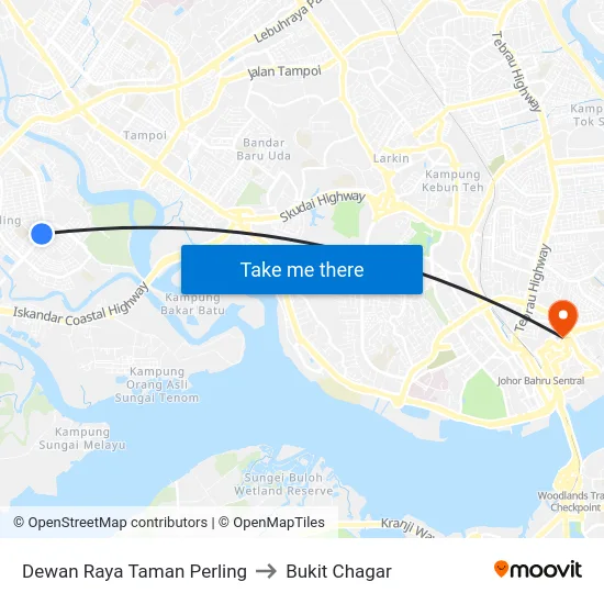 Dewan Raya Taman Perling to Bukit Chagar map